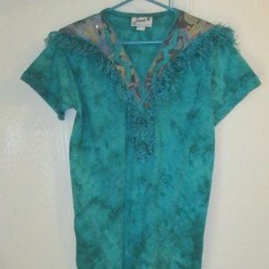 Vintage JOANIE W. Turquoise Western Fringe Shirt